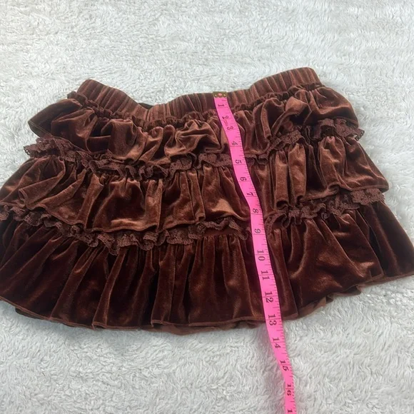Cider chocolate brown velvet and lace tiered ruffle mini skirt skort, med NWT - Picture 3 of 8
